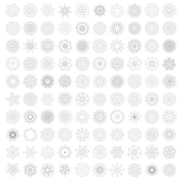设置100个曼荼罗花卉图案装饰图标图片下载
