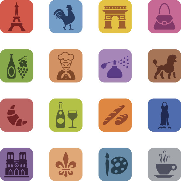 彩色法国图标套装图片下载