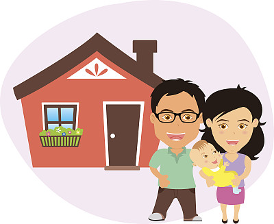 幸福家庭在前面的房子图片下载