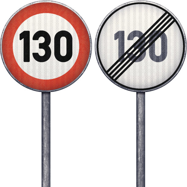 两个红白两色最高限速130个路标图片下载