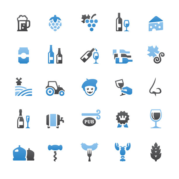啤酒和葡萄酒相关的矢量图标图片下载
