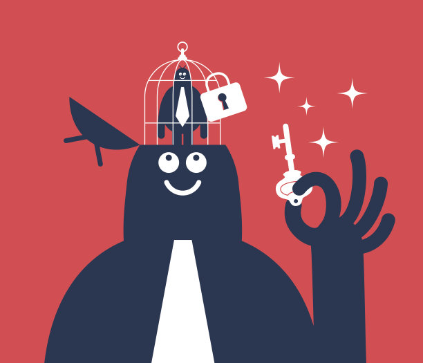 商人拿着钥匙，开着头用小人关在鸟笼里图片下载