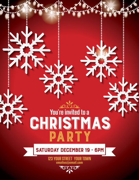 纸圣诞装饰与灯串的背景图片下载