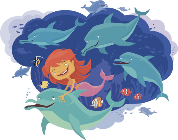 美人鱼和海豚图片下载