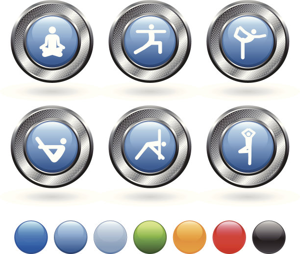 瑜伽矢量图标设置按钮与金属边框图片下载