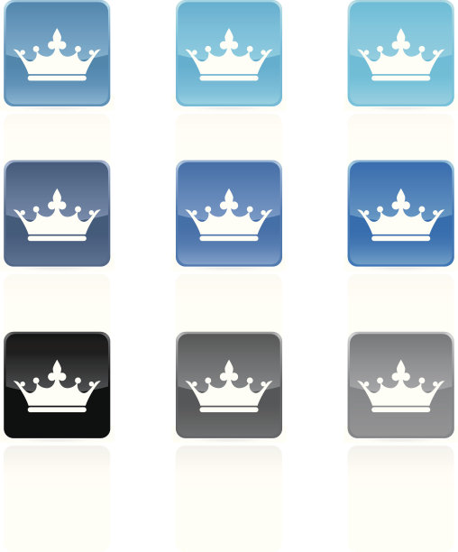6个皇冠图标/按钮，9种颜色图片下载