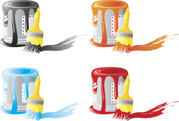 银行和一套油漆和画笔。图片下载