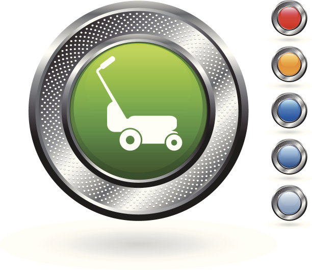 割草机版税免费矢量艺术上的金属按钮图片下载