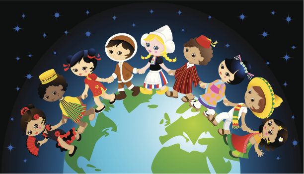 世界各地的传统儿童手牵手图片下载