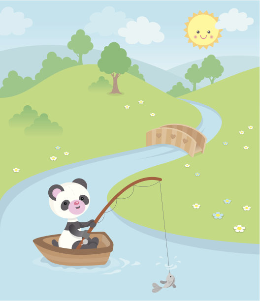 可爱可爱的熊猫渔船图片下载