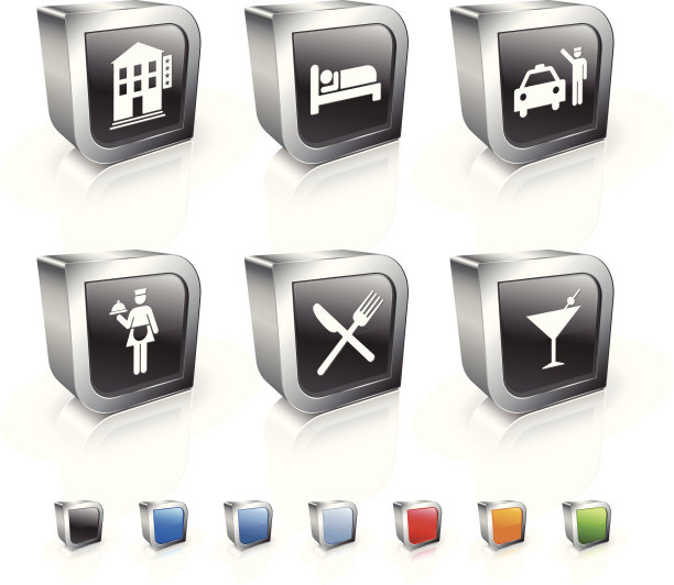 酒店3D版税免费矢量图标集图片下载