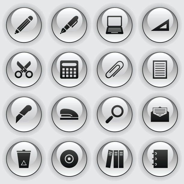 玻璃按钮图标 - 办公用品图片下载