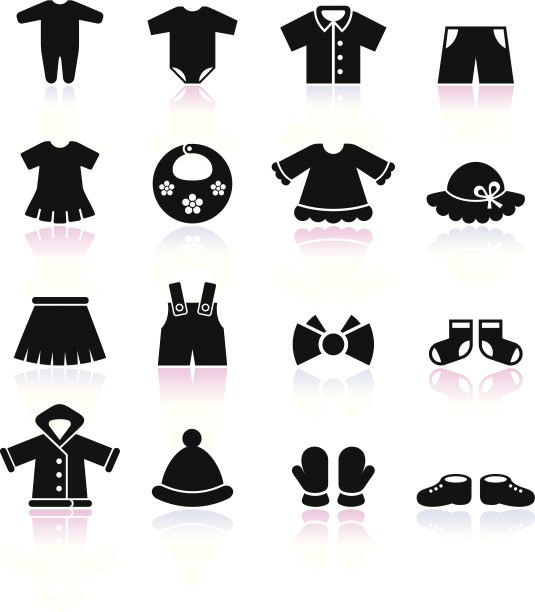 婴儿衣服黑白版权免费矢量图标集图片下载