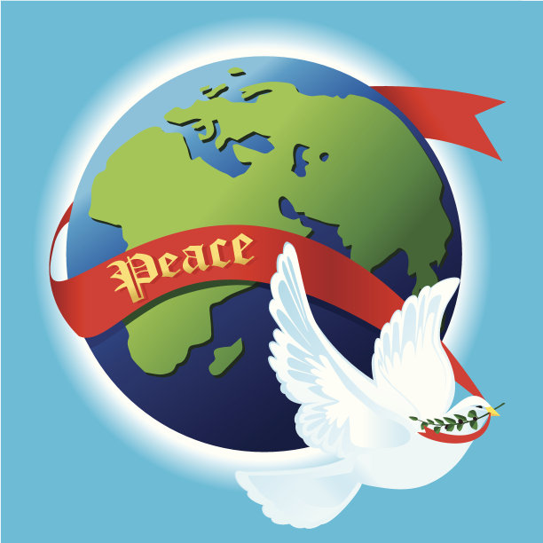地球上的和平，鸽子，地球带和橄榄枝图片下载