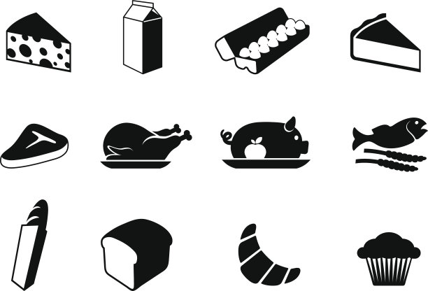 食物黑白版税免费矢量图标集图片下载