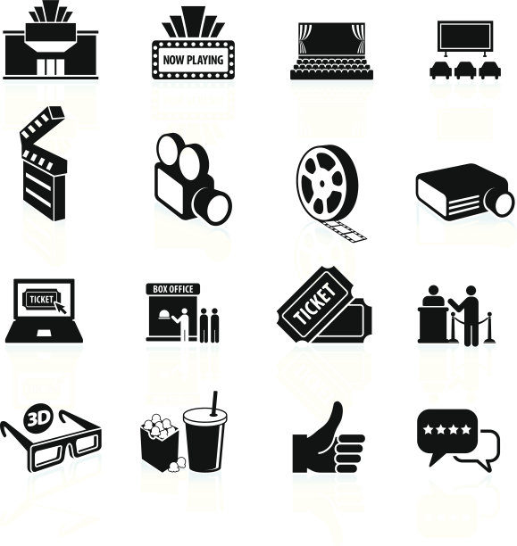 电影夜黑白版权免费矢量图标集图片下载