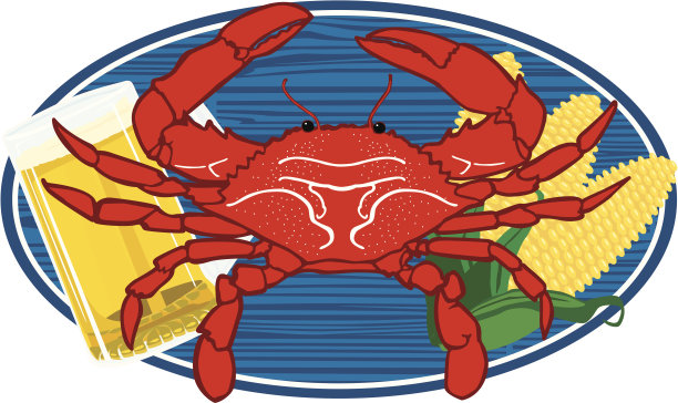 螃蟹、啤酒和玉米的标志素材图片