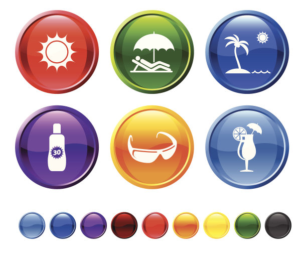 在海滩的一天版税免费矢量图标集图片下载