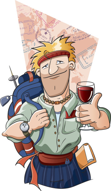 世界旅行背包客喝葡萄酒图片下载