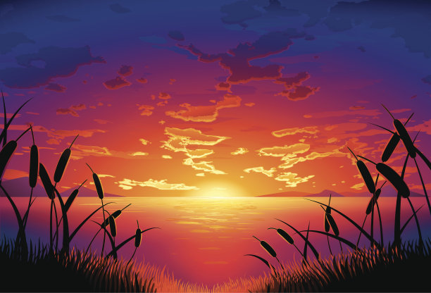 湖边的夕阳图片下载