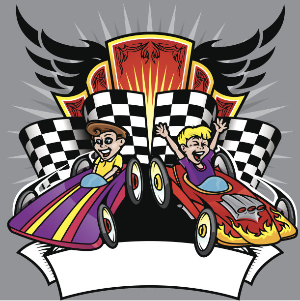 德比汽车比赛照片与快乐的小男孩结束图片下载