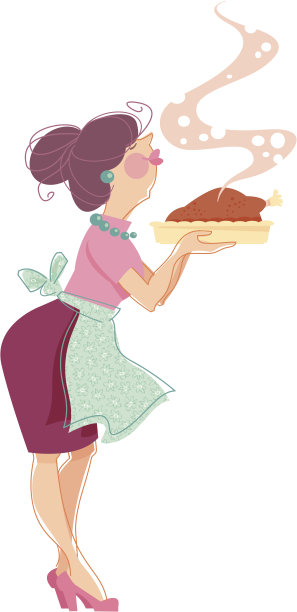 中年妇女正在烤火鸡图片下载