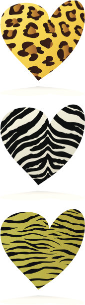 心形与无缝瓷砖动物印花图案图片下载