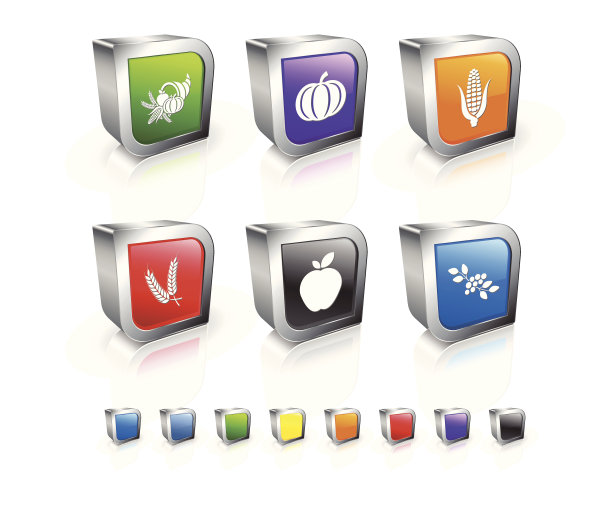 感恩节食物3D矢量图标设置与金属边缘图片下载