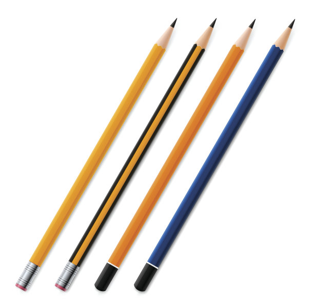 四支不同的铅笔放在白色的表面上图片下载