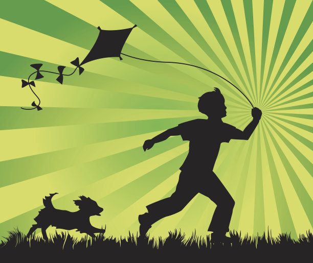 男孩，狗和风筝图片下载