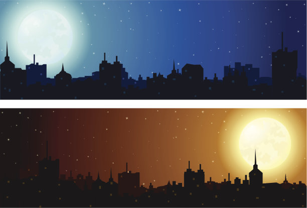 城市天际线和月亮图片下载