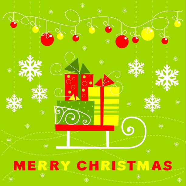 贺卡和礼物，雪橇图片下载