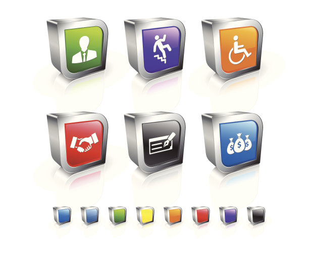 事故赔偿3D矢量图标设置与金属环图片下载