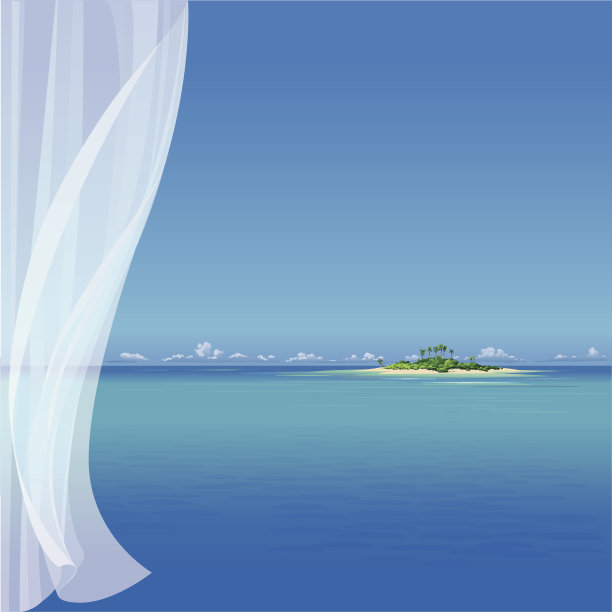 热带岛屿和透明窗帘图片下载