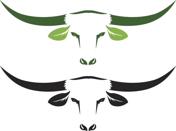 简单的有机牛肉图标两个牛头孤立在白色图片下载