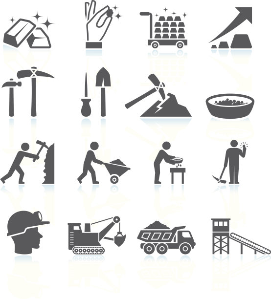 黄金矿业黑白矢量图标集图片下载