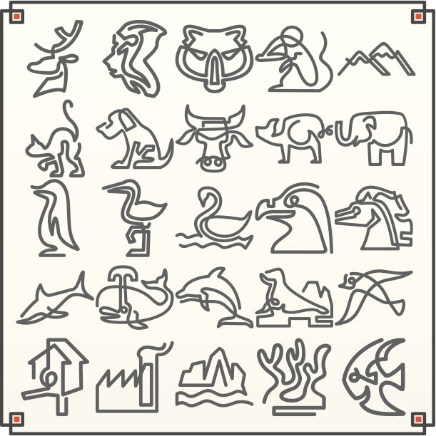 连续线图标:与自然相关的I(矢量)图片下载