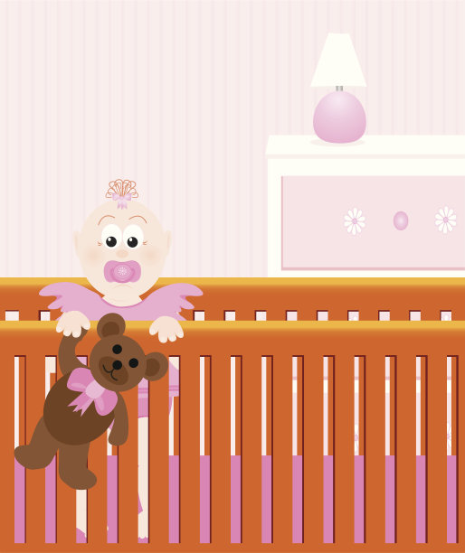 婴儿床上的女婴图片下载