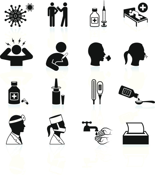 感冒和流感黑白矢量图标设置素材图片