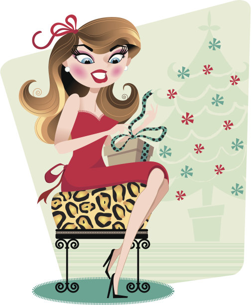 女人在圣诞节打开礼物图片下载