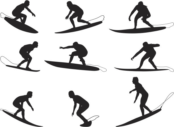 挂十个冲浪者在冲浪板上冲浪图片下载