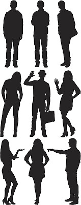 随意的人在不同的姿势剪影图片下载