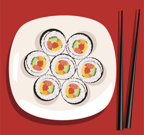 矢量寿司放在盘子和筷子上图片下载
