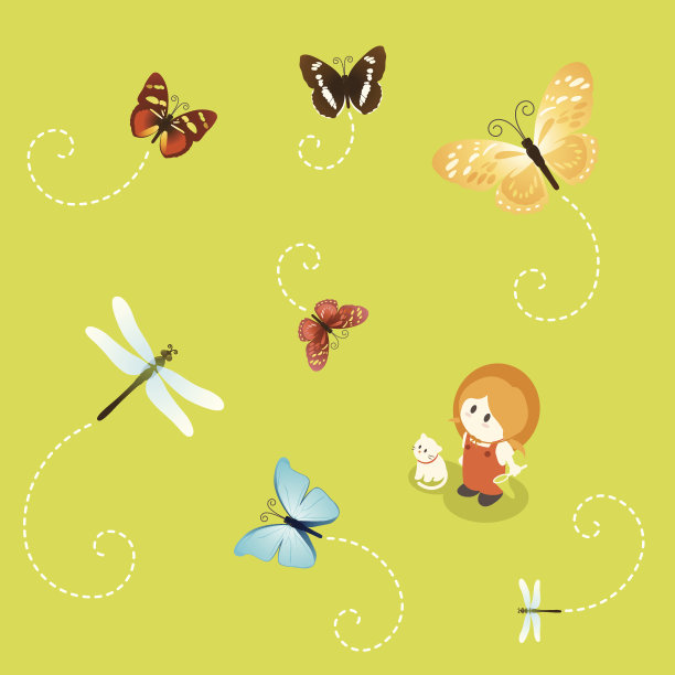 小女孩系列:蝴蝶和蜻蜓图片下载