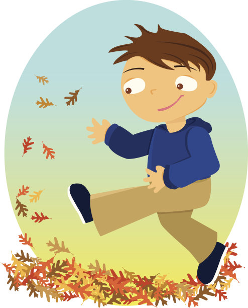 男孩踢叶子图片下载