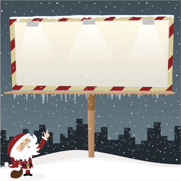 卡通圣诞老人指着一个空白的模板标志图片下载