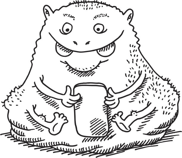 坐着玩智能手机的书呆子怪兽图片下载