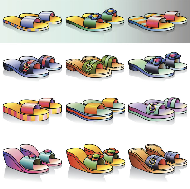 Flip Flop凉鞋和坡跟图标集图片下载