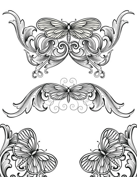 蝴蝶卷轴版画图片下载