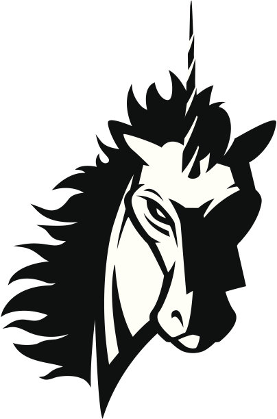 独角兽头吉祥物2 B&W图片下载